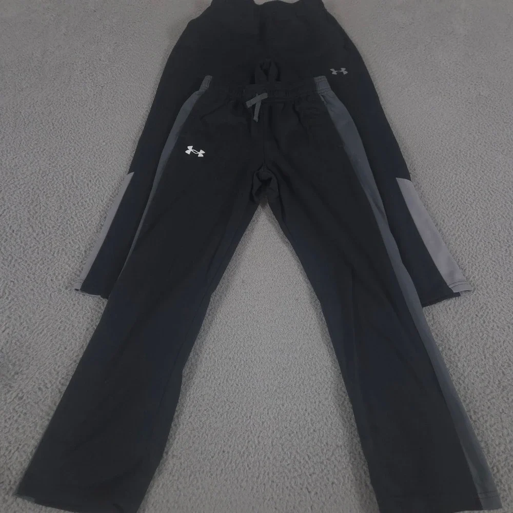 LOT OF 2 Under Armour Pants Boy YM Black Brawler 2.0 Straight Leg Polyester Logo